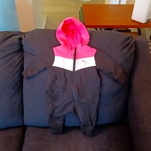 Puma - Girls (0-3M) Pink/Black Long Sleeve Hoodie Jumpsuit One Piece